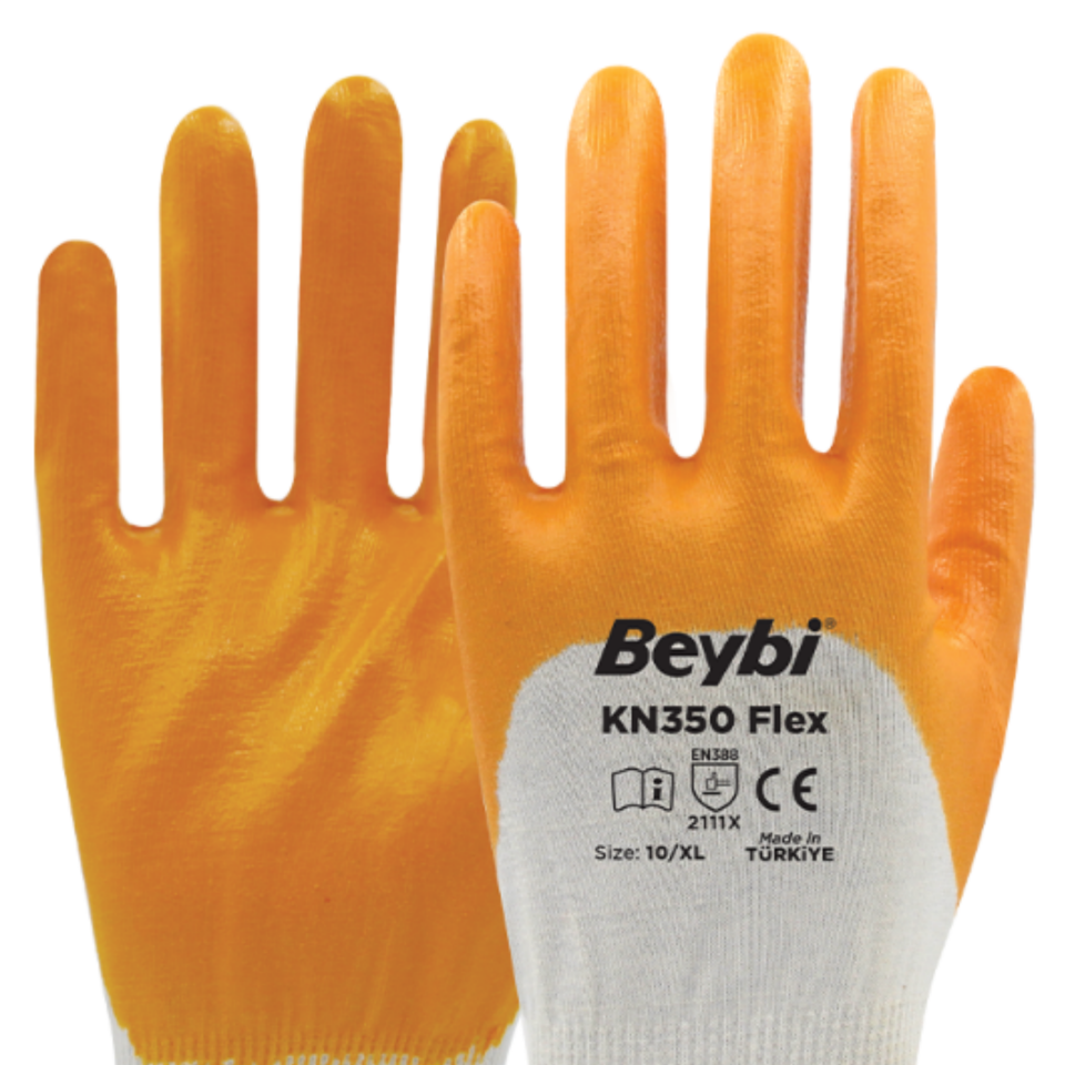 Beybi KN350 Flex Likralı Örme Eldiven Sarı NO:10 (288 Çift)