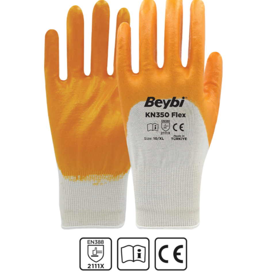 Beybi KN350 Flex Likralı Örme Eldiven Sarı NO:10 (288 Çift)
