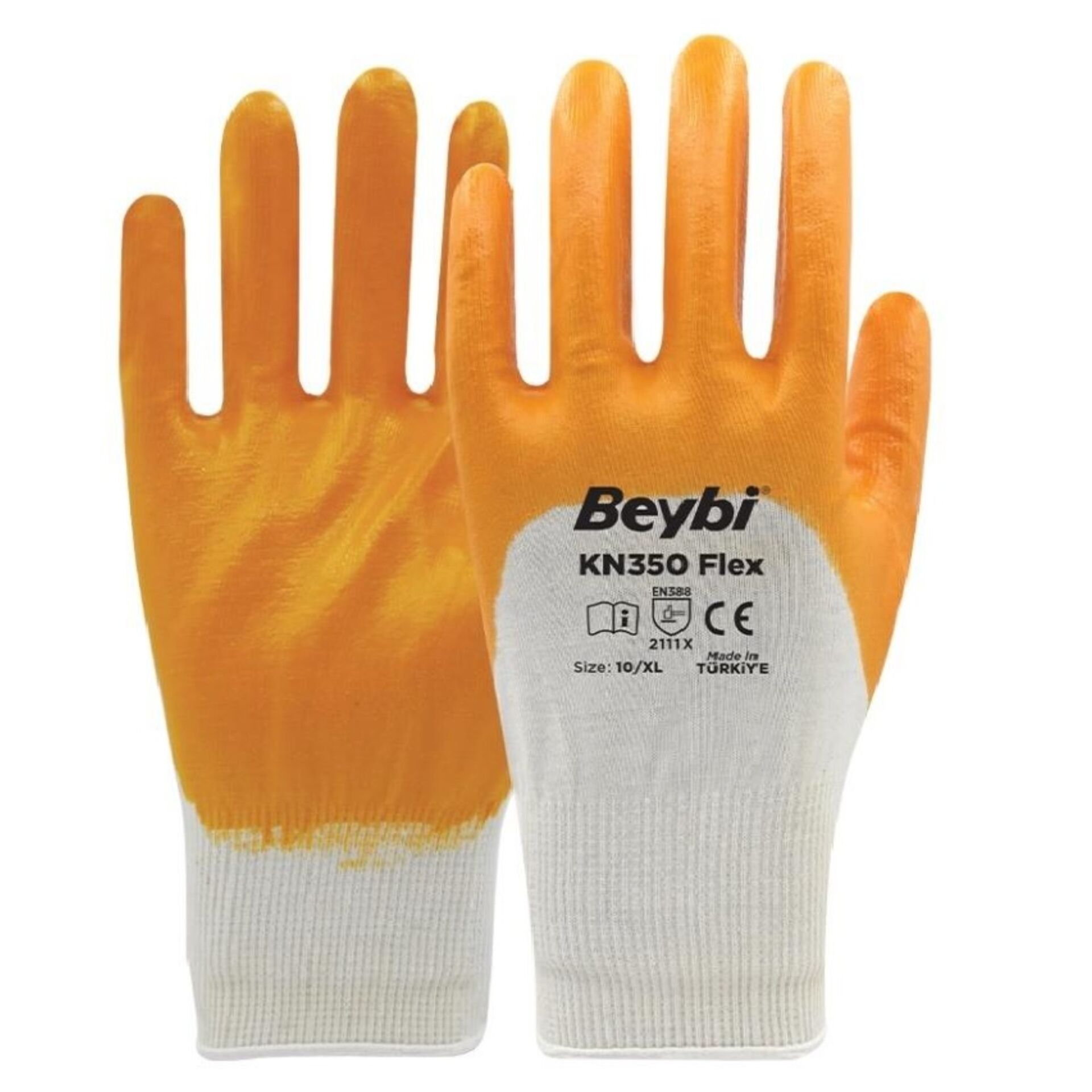 Beybi KN350 Flex Likralı Örme Eldiven Sarı NO:10 (288 Çift)