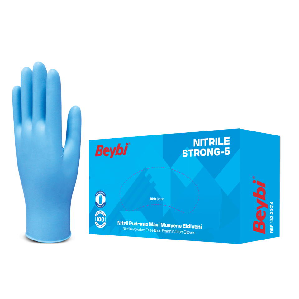Beybi Mavi Pudrasız Muayene Eldiveni Strong M