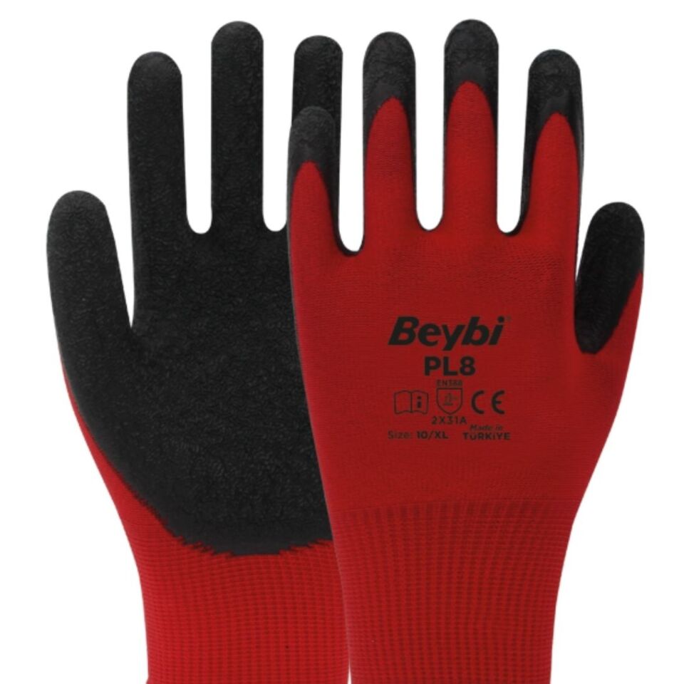 Beybi Pl8 Nitril Eldiven Kırmızı-siyah No:10