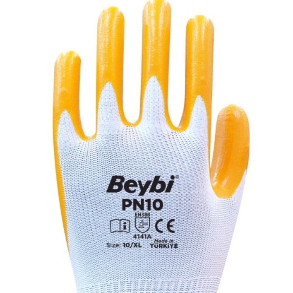 Beybi Pn10 Naylon Nitril Eldiven Sarı No: 10