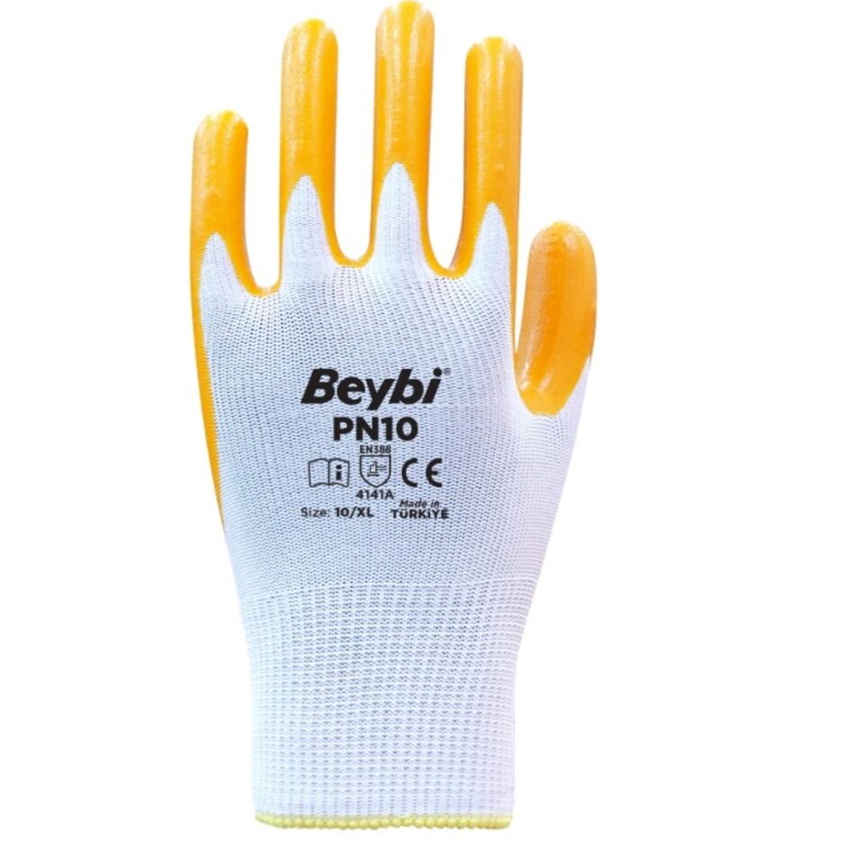 Beybi Pn10 Naylon Nitril Eldiven Sarı No: 10