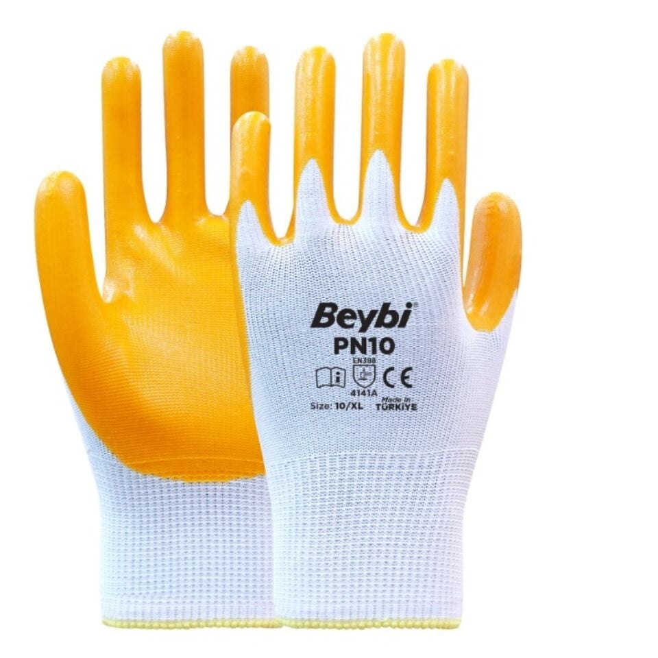 Beybi PN10 Naylon Nitril Eldiven Sarı No: 9 (288 Çift)