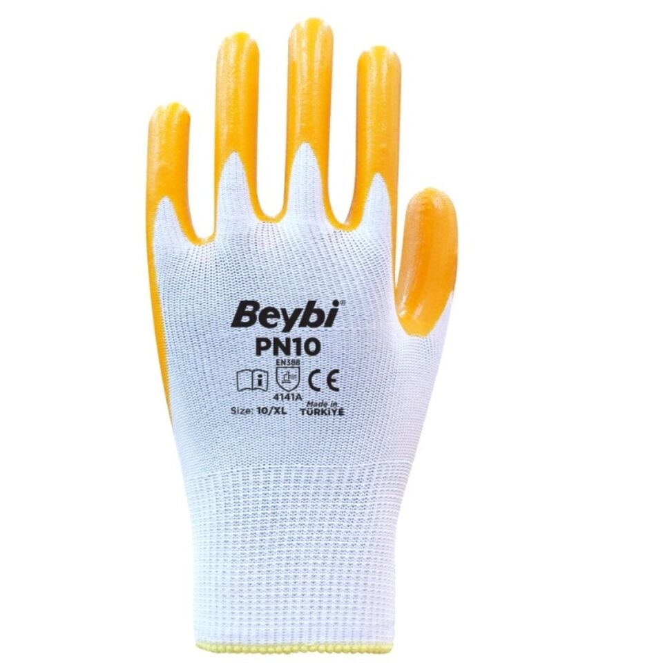 Beybi PN10 Naylon Nitril Eldiven Sarı No: 9 (288 Çift)