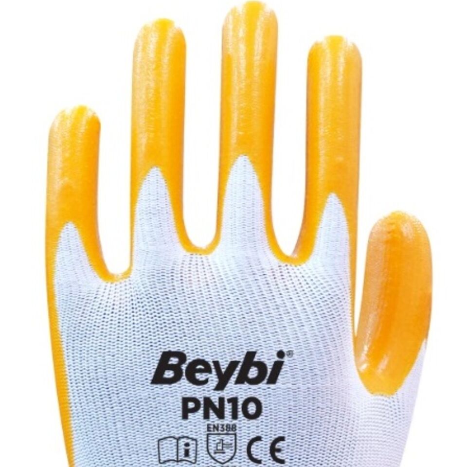Beybi PN10 Naylon Nitril Eldiven Sarı No: 9 (288 Çift)