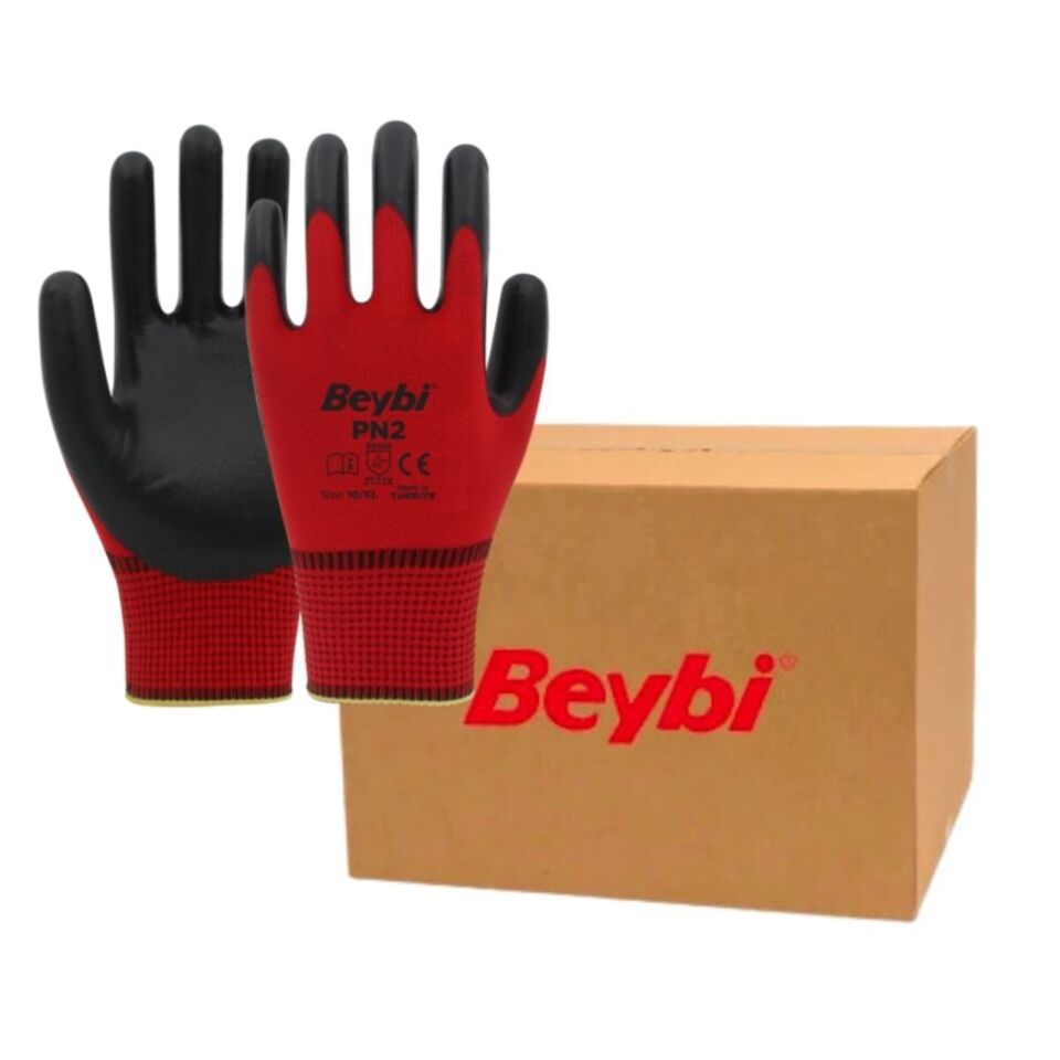 Beybi PN2 Eldiven Kırmızı-siyah NO:10 (504 Çift)