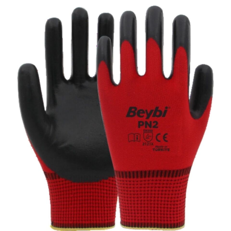Beybi PN2 Eldiven Kırmızı-siyah NO:9 (504 Çift)