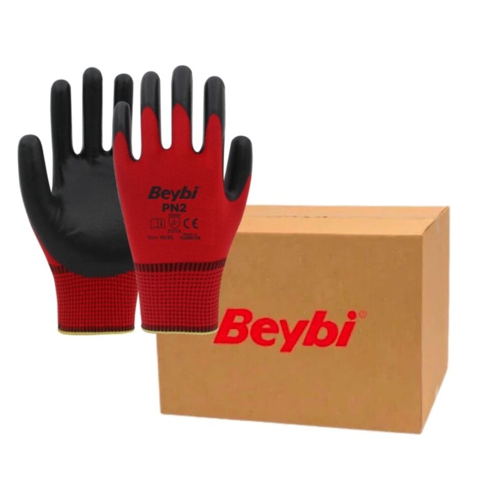 Beybi PN2 Eldiven Kırmızı-siyah NO:9 (504 Çift)
