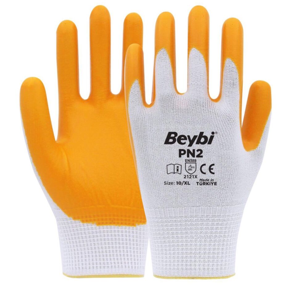Beybi PN2 Naylon Nitril Eldiven Sarı No: 10 (504 Çift)