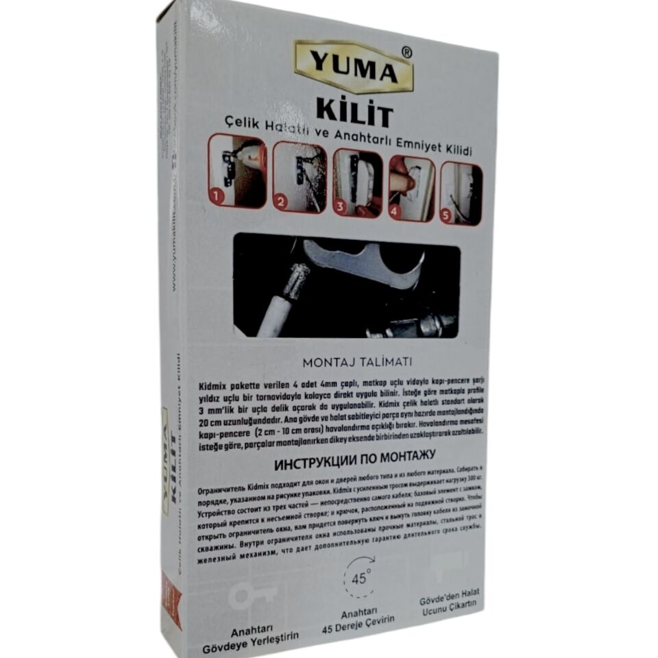 Yuma Çelik Halatlı Anahtarlı Mandal Beyaz Ym-755