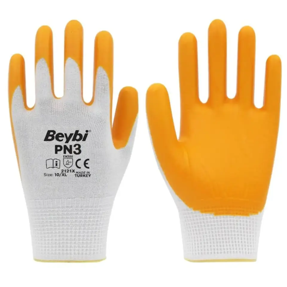 Beybi PN3 Naylon Nitril Eldiven Sarı No: 10 (288 Çift)