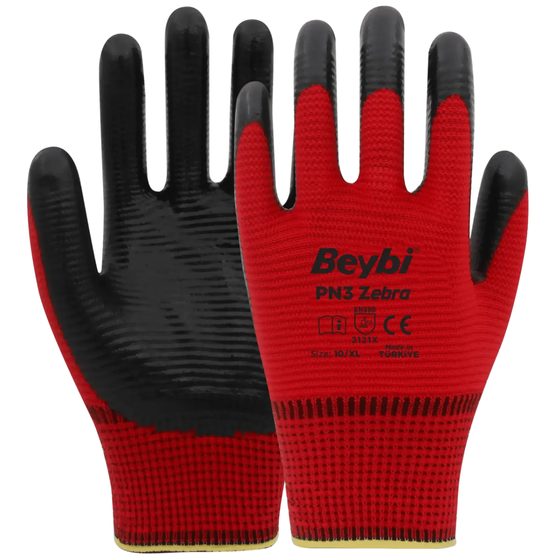 Beybi PN3 Zebra Eldiven Kırmızı Siyah No: 10 (288 Çift)