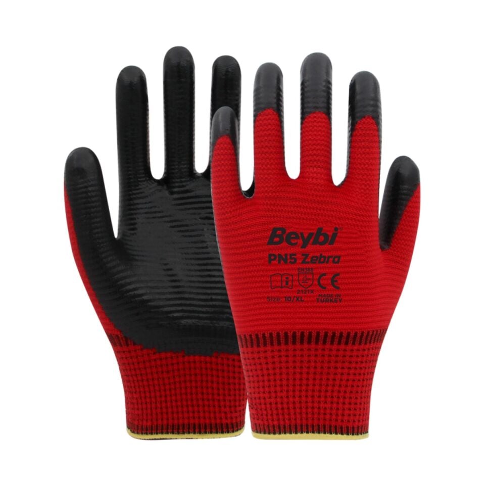 Beybi PN3 Zebra Eldiven Kırmızı Siyah No: 9 (288 Çift)