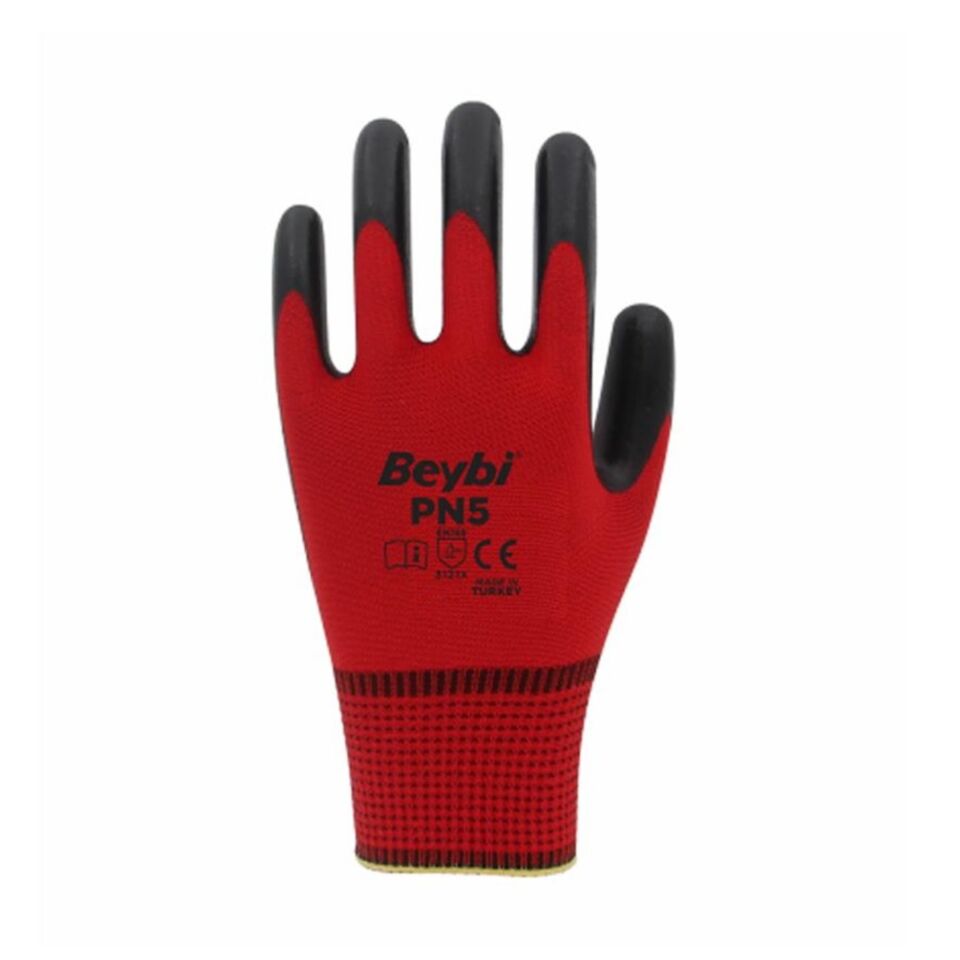 Beybi Pn5 Naylon Nitril Eldiven Kırmızı No: 9