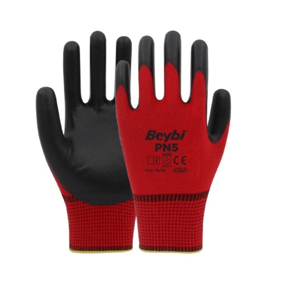 Beybi Pn5 Naylon Nitril Eldiven Kırmızı No: 9