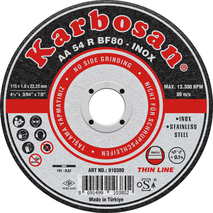 Karbosan 115x1.0x22.23 INOX Paslanmaz Çelik İnce Kesme Diski 910380