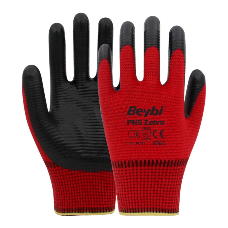 Beybi Pn5 Zebra Eldiven Kırmızı-siyah No: 10