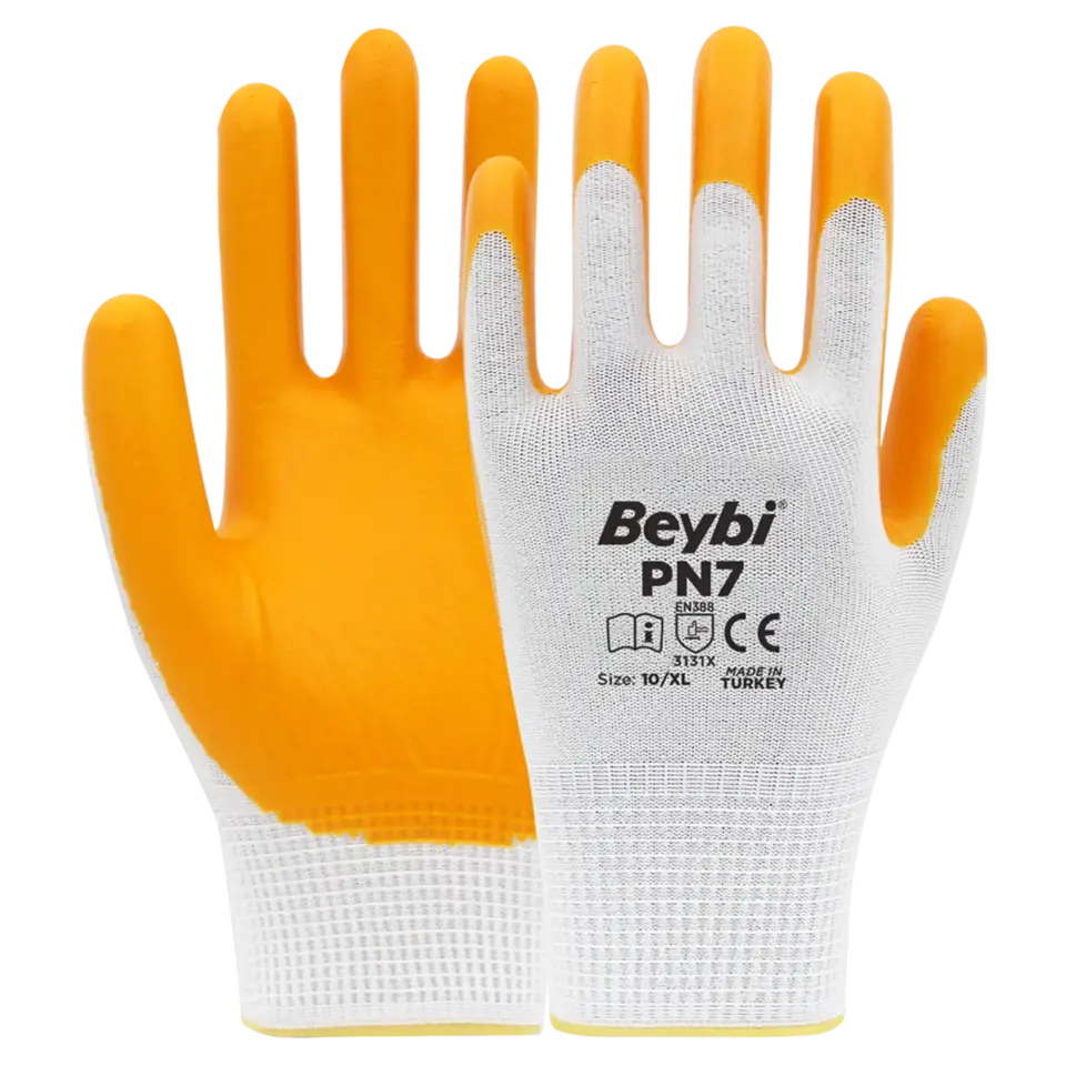 Beybi PN7 Naylon Nitril Eldiven Sarı No: 9 (288 Çift)