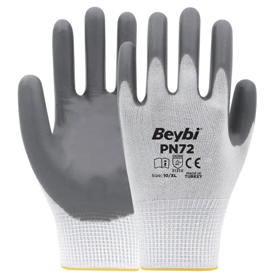 Beybi Pn72 Naylon Nitril Eldiven Gri No: 10