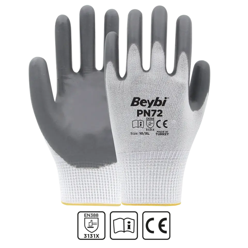 Beybi Pn72 Naylon Nitril Eldiven Gri No: 9