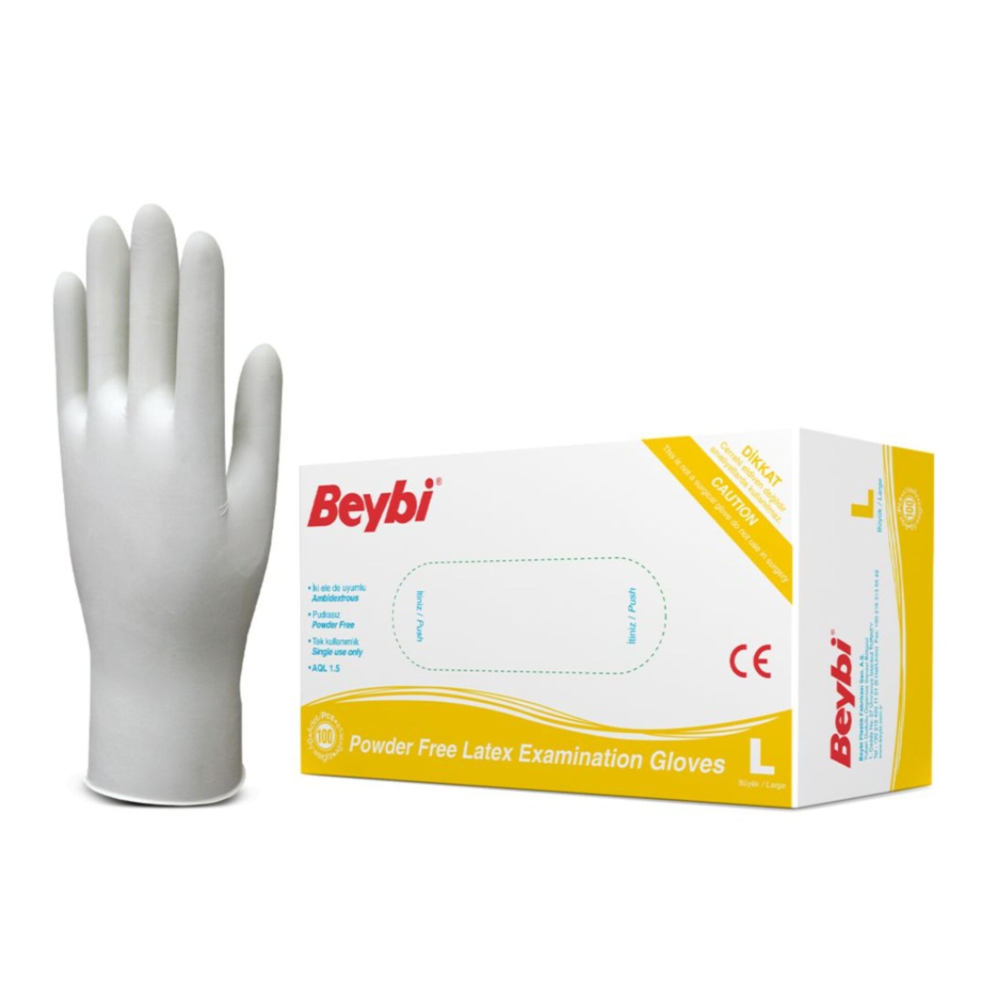 Beybi Pudrasız Lateks Muayene Eldiveni L