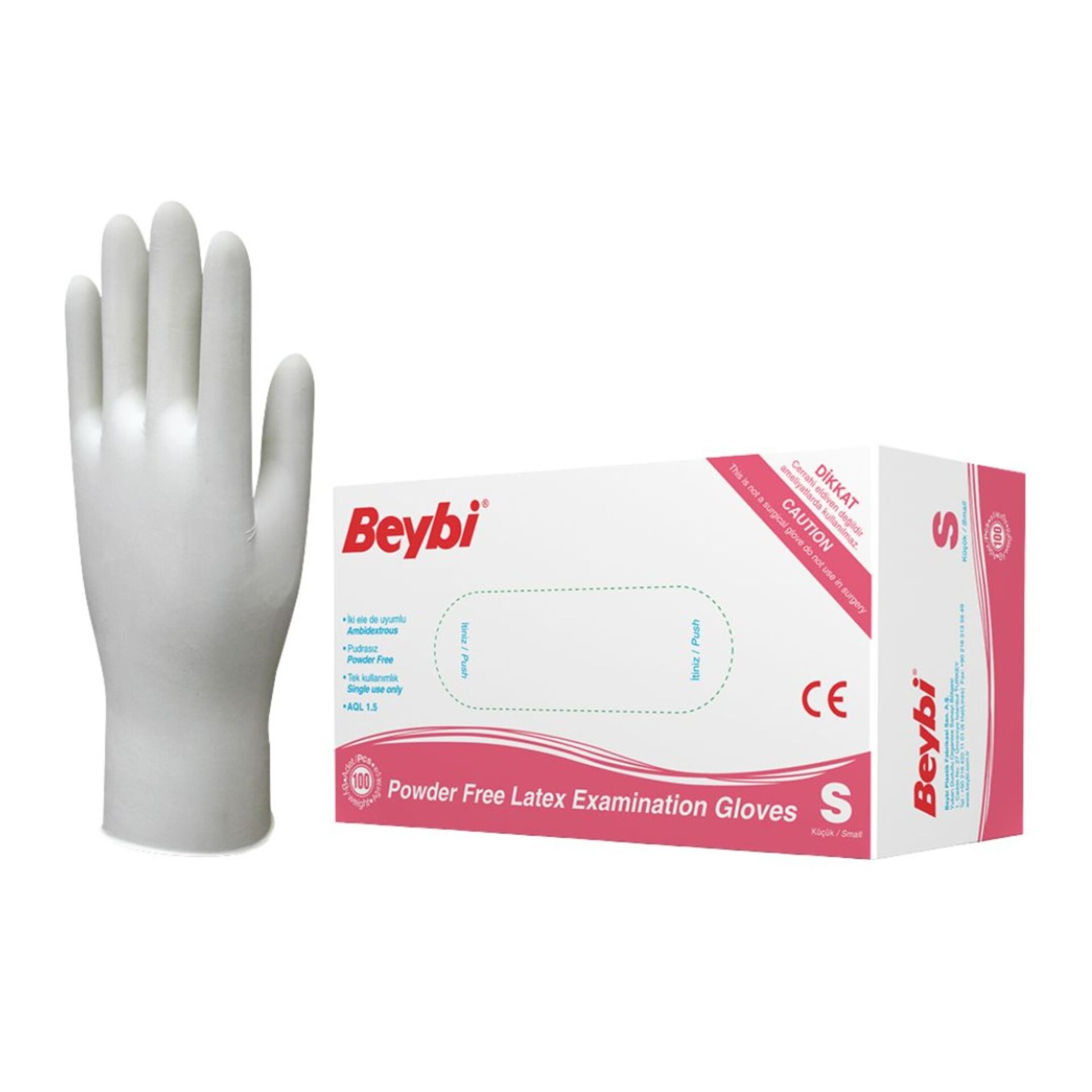 Beybi Pudrasız Lateks Muayene Eldiveni S