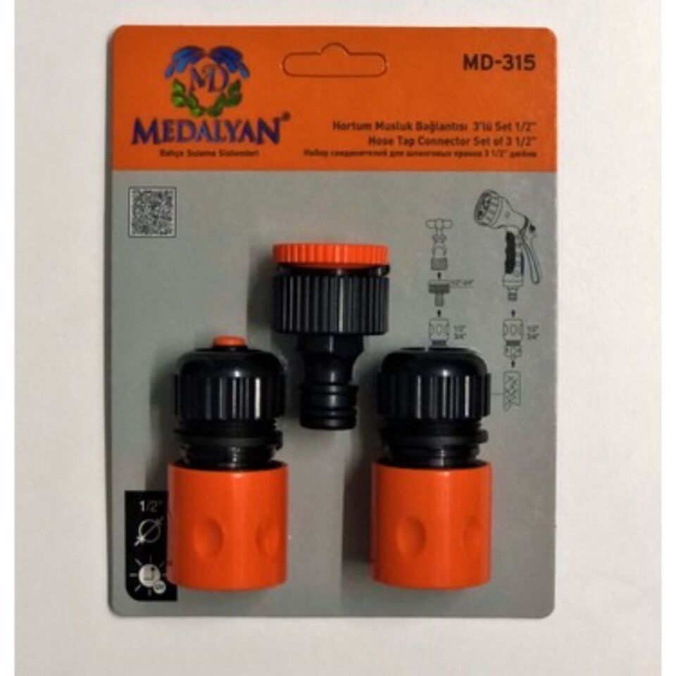 Medalyan Hortum Musluk Bağlantısı 3lü 1/2'' Md-315
