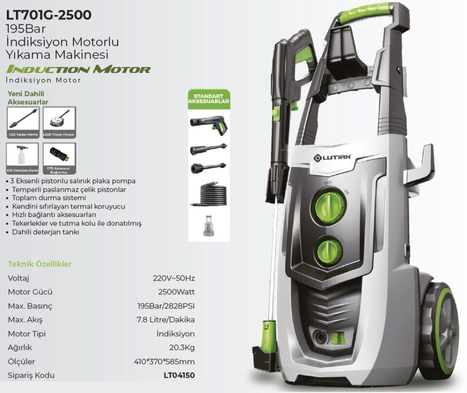 Lutian Lt701G-2500A Basınçlı Oto Yıkama Makinesi 195 Bar