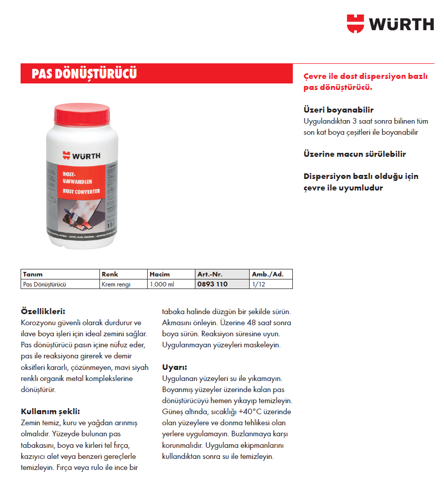 Würth Pas Dönüştürücü 1 Lt 0893110