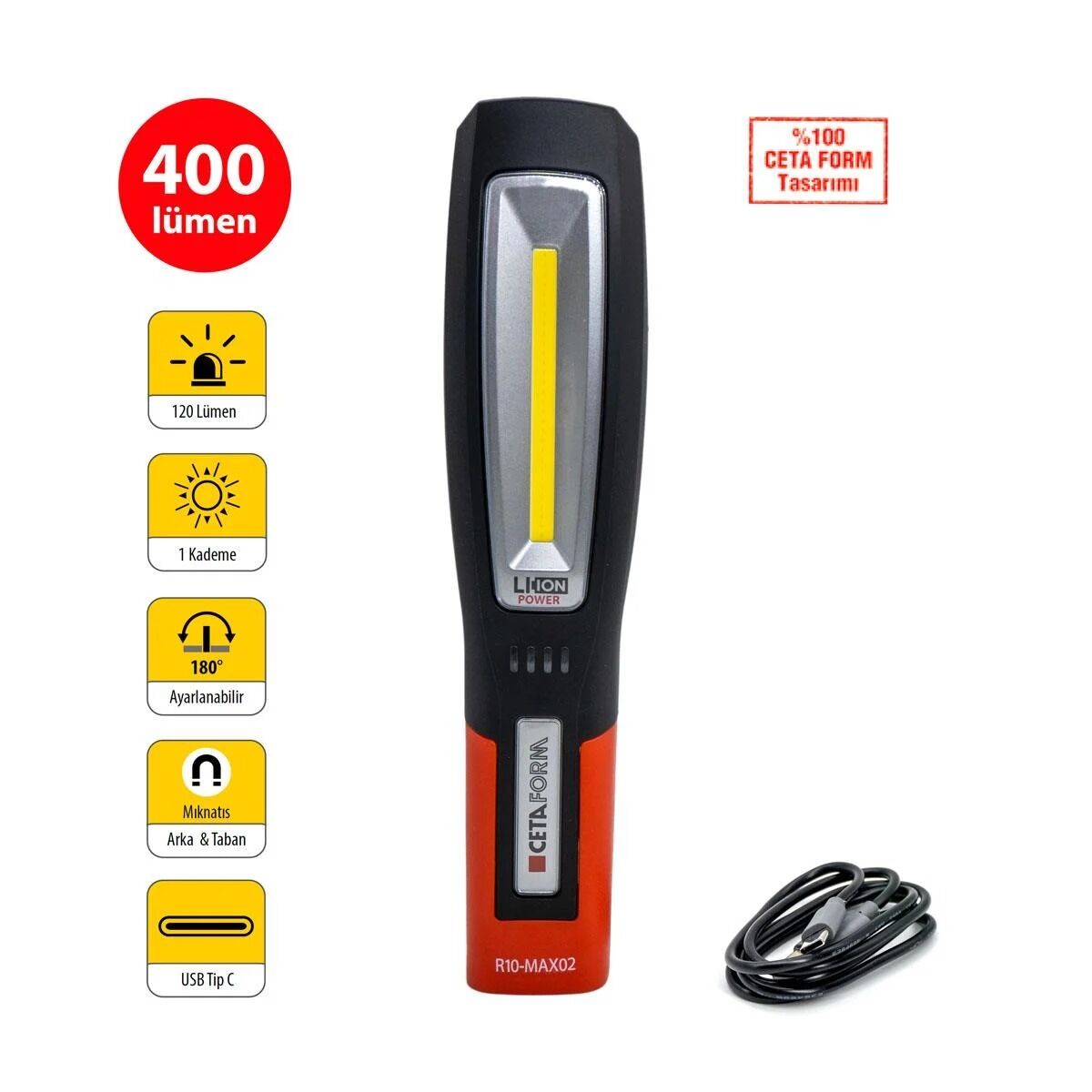 CETA FORM R10-MAX02 Şarjlı LED Çalışma Lambası 400 Lümen