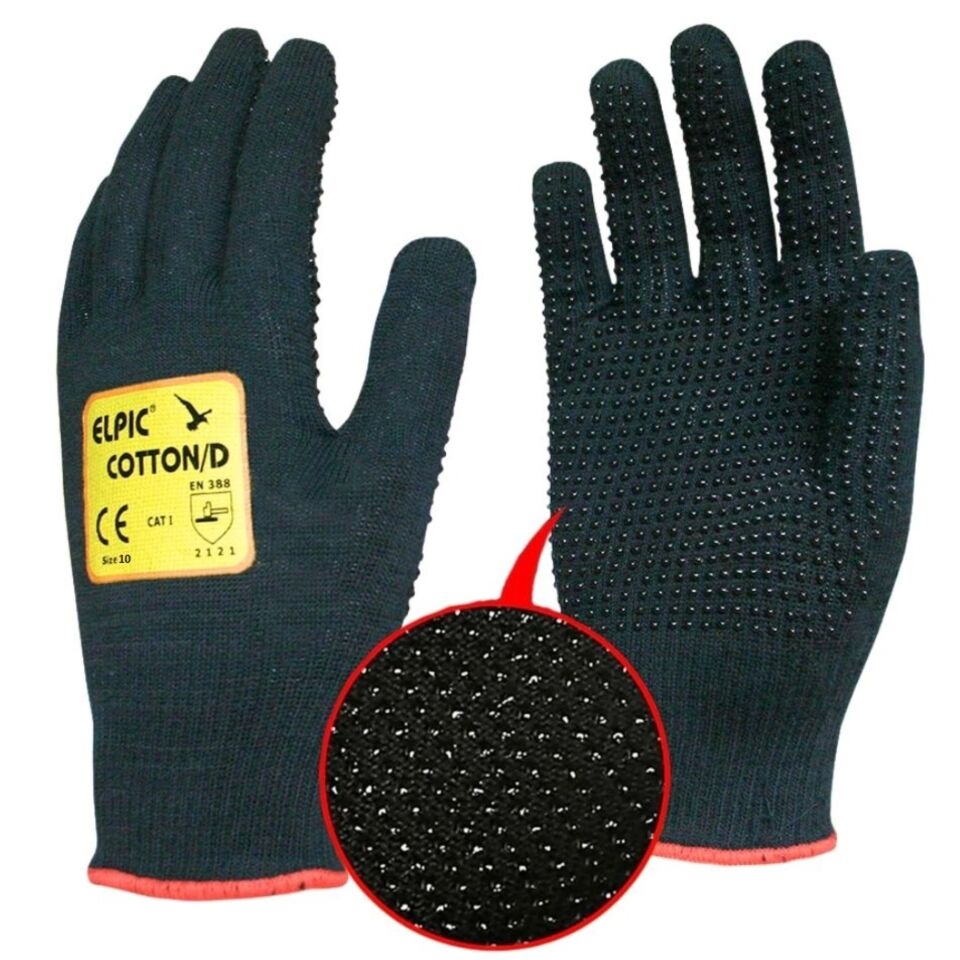 Elpıc Cotton D Siyah Dotlu Eldiven NO:10 (240 Çift)