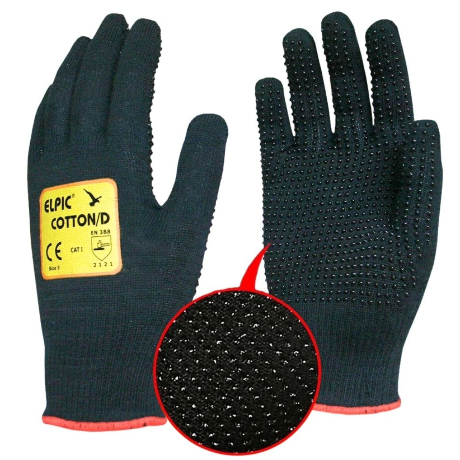 Elpıc Cotton D Siyah Dotlu Eldiven NO:9 (240 Çift)