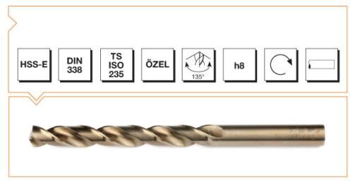 MTE Makina Takım HSS DIN 338 Silindirik Saplı Matkap Ucu Altın Seri 8.1 mm B00005000810