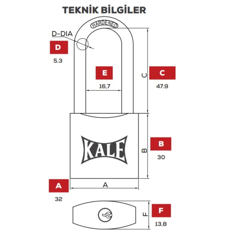 Kale Asma Kilit Uzun Kanca Sarı 30 Mm Kd001/70-630