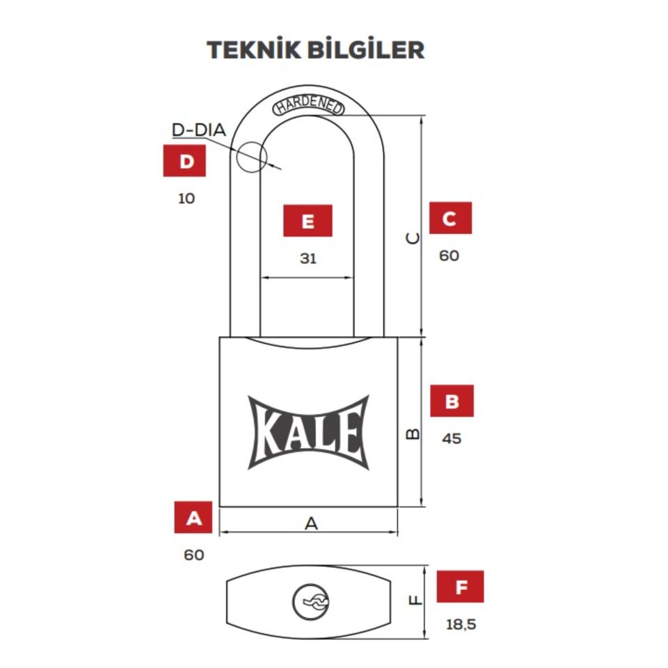 Kale Asma Kilit Uzun Kanca Sarı 60 Mm Kd001/70-660
