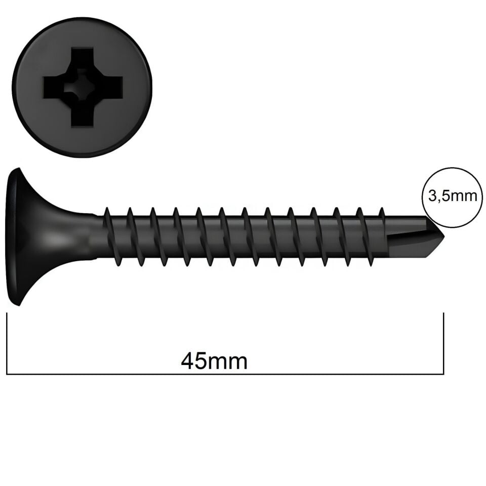 Meridyen Alçıpan Vidası M.u.v 3.5x45 (500 Ad.)