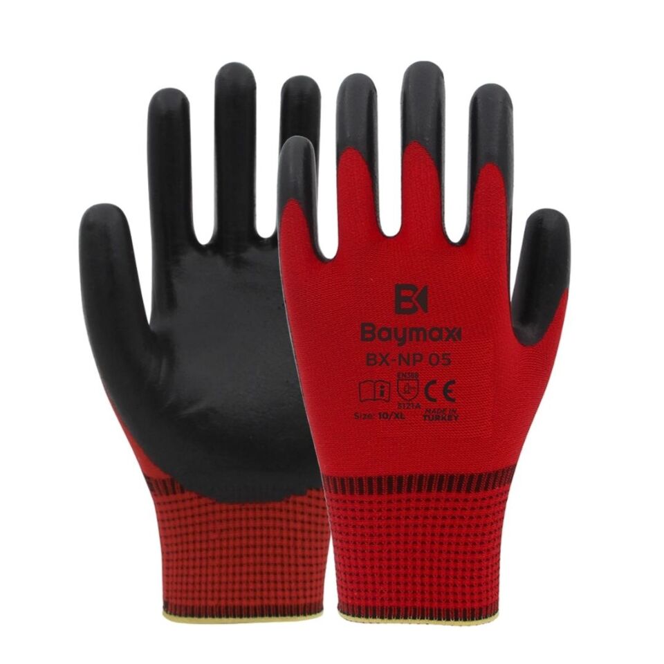 Baymax Nitril Eldiven Np05 Kırmızı-siyah No:9