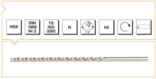 MTE Makina Takım HSS DIN 1869 Silindirik Saplı Çok Uzun Matkap Ucu 3 mm B00007530300