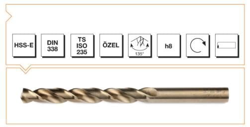 MTE Makina Takım HSS DIN 338 Silindirik Saplı Matkap Ucu Altın Seri 13 mm B00005001300