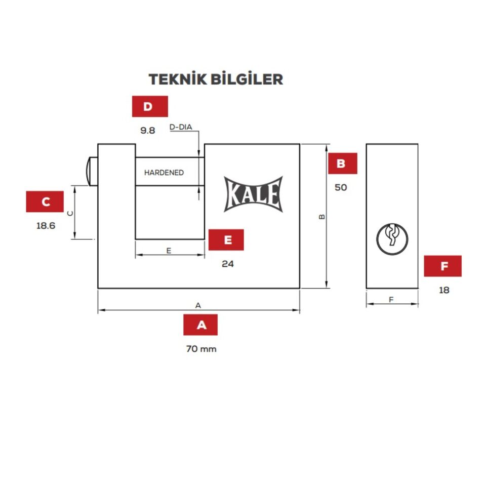 Kale Kayar Mil.asma Kilit Saten 70 Mm Kd001/50-170