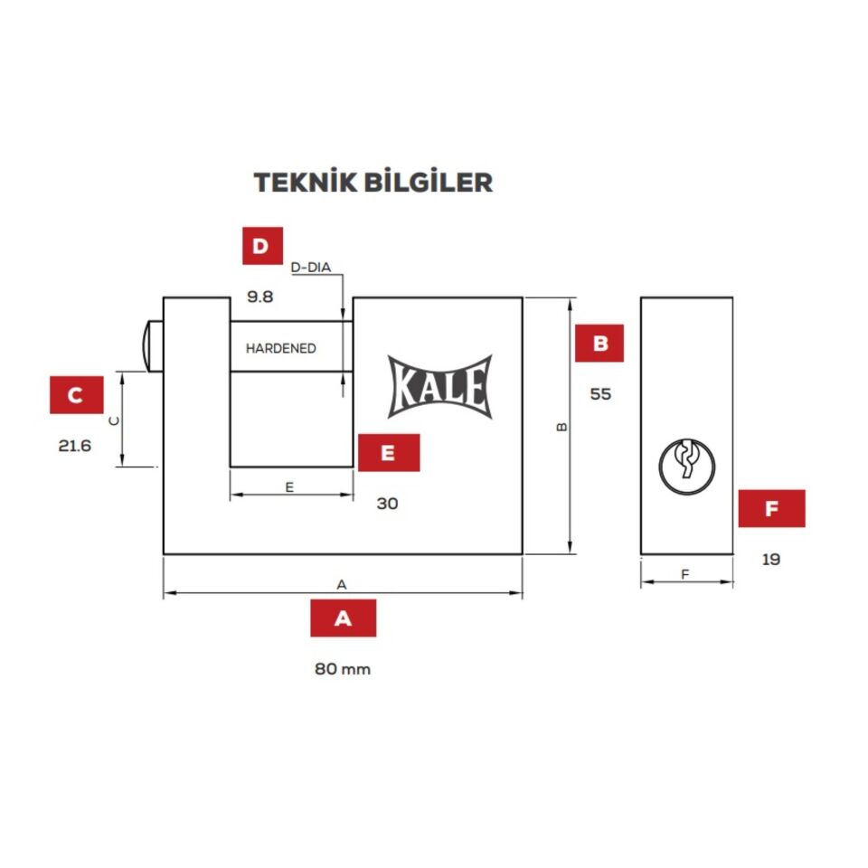 Kale Kayar Mil.asma Kilit Saten 80 Mm Kd001/50-180