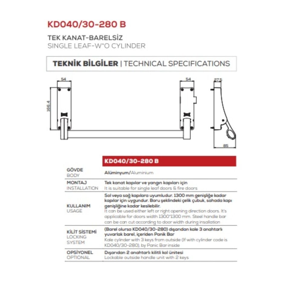 Kale Panik Bar Kd040/30-280