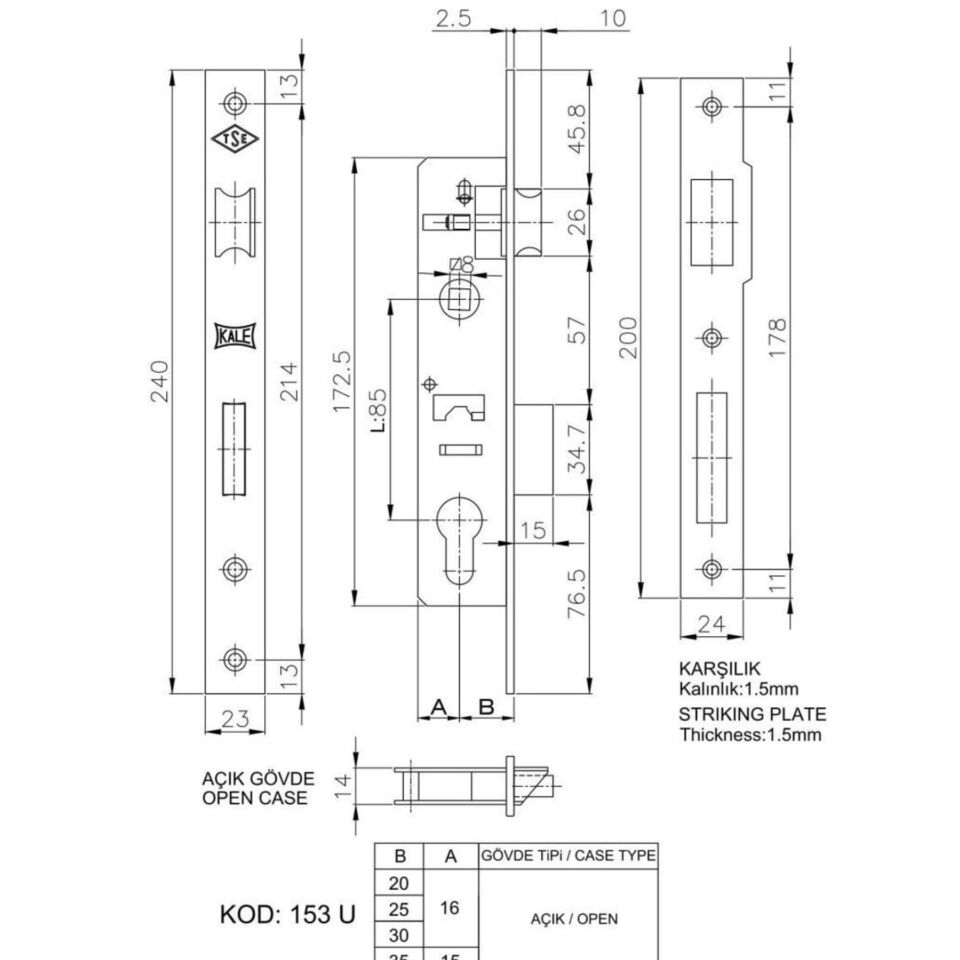 Kale Sil.daire Kilidi Dilli 153/20 Mm Nikel