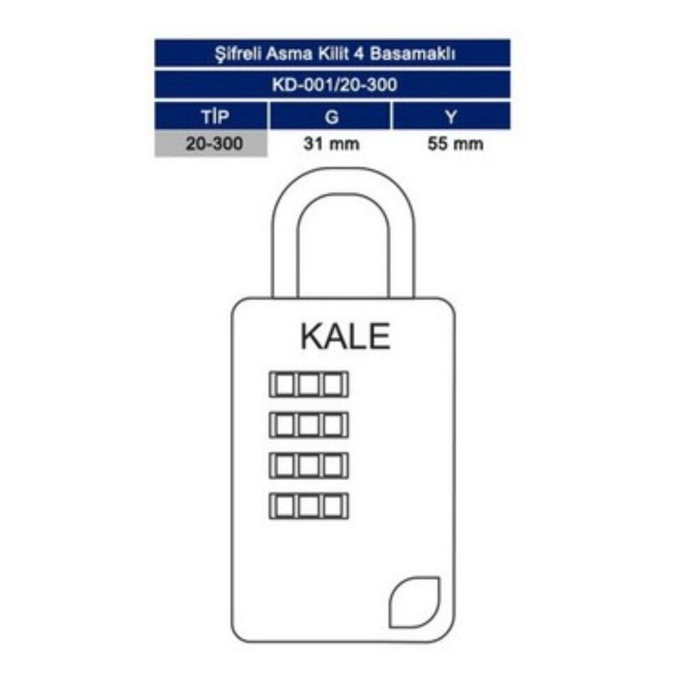 Kale Şifreli Asma Kilit Kd-001/20-300 4 Basamaklı