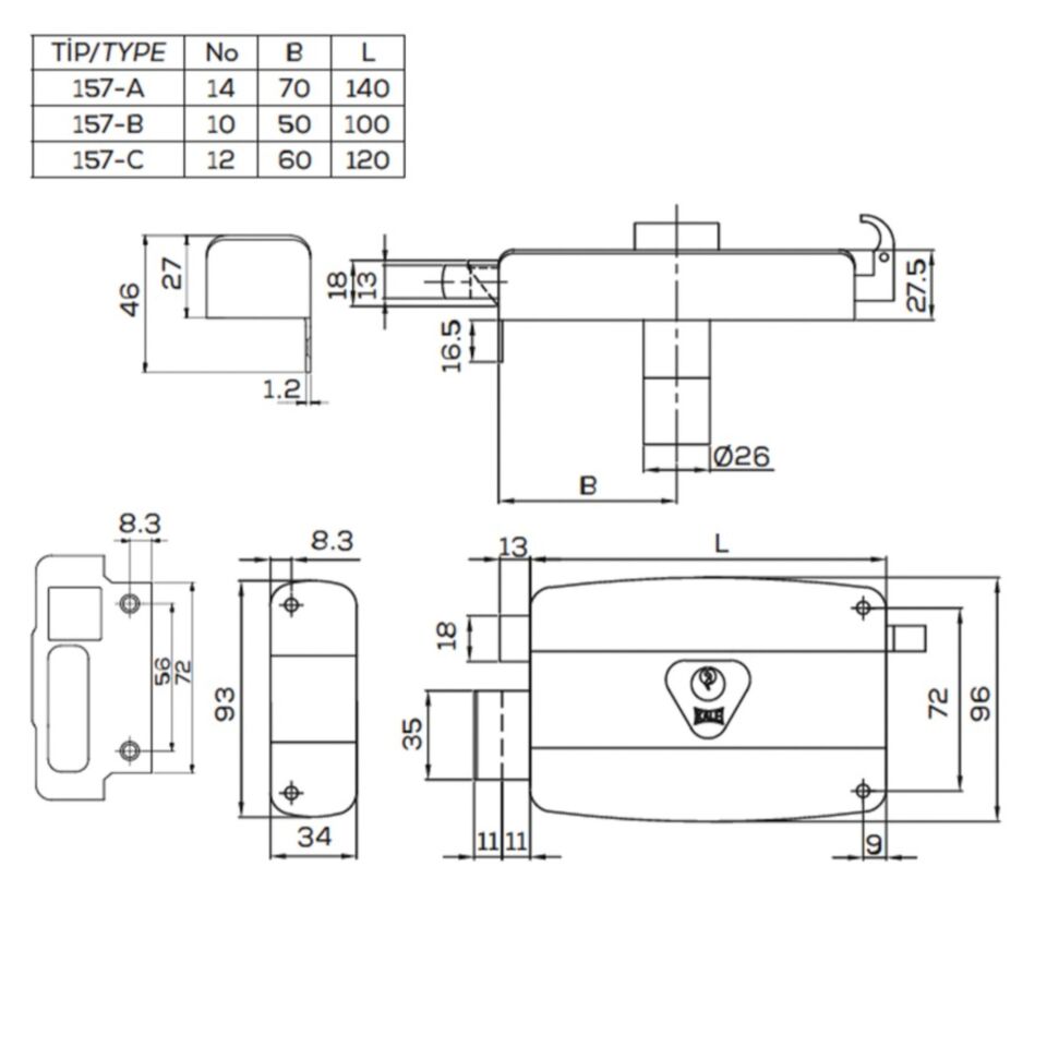 Kale Trajlı Demir Kapı Kilidi 157a