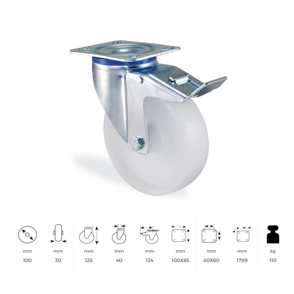 Kama Polyamid Beyaz Frenli Döner 100 Mm (mmb100f)