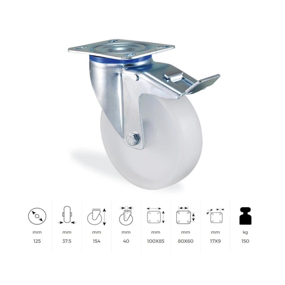 Kama Polyamid Beyaz Frenli Döner 125 Mm (mmb125f)