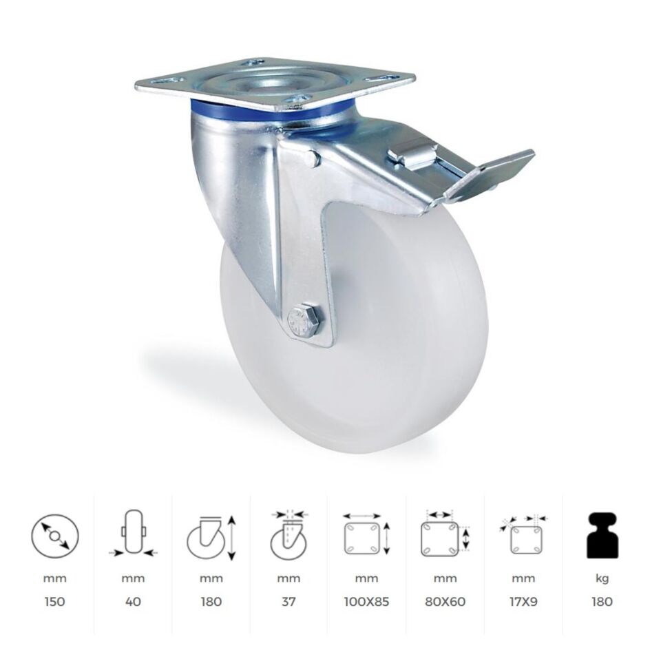 Kama Polyamid Beyaz Frenli Döner 150 Mm (mmb150f)