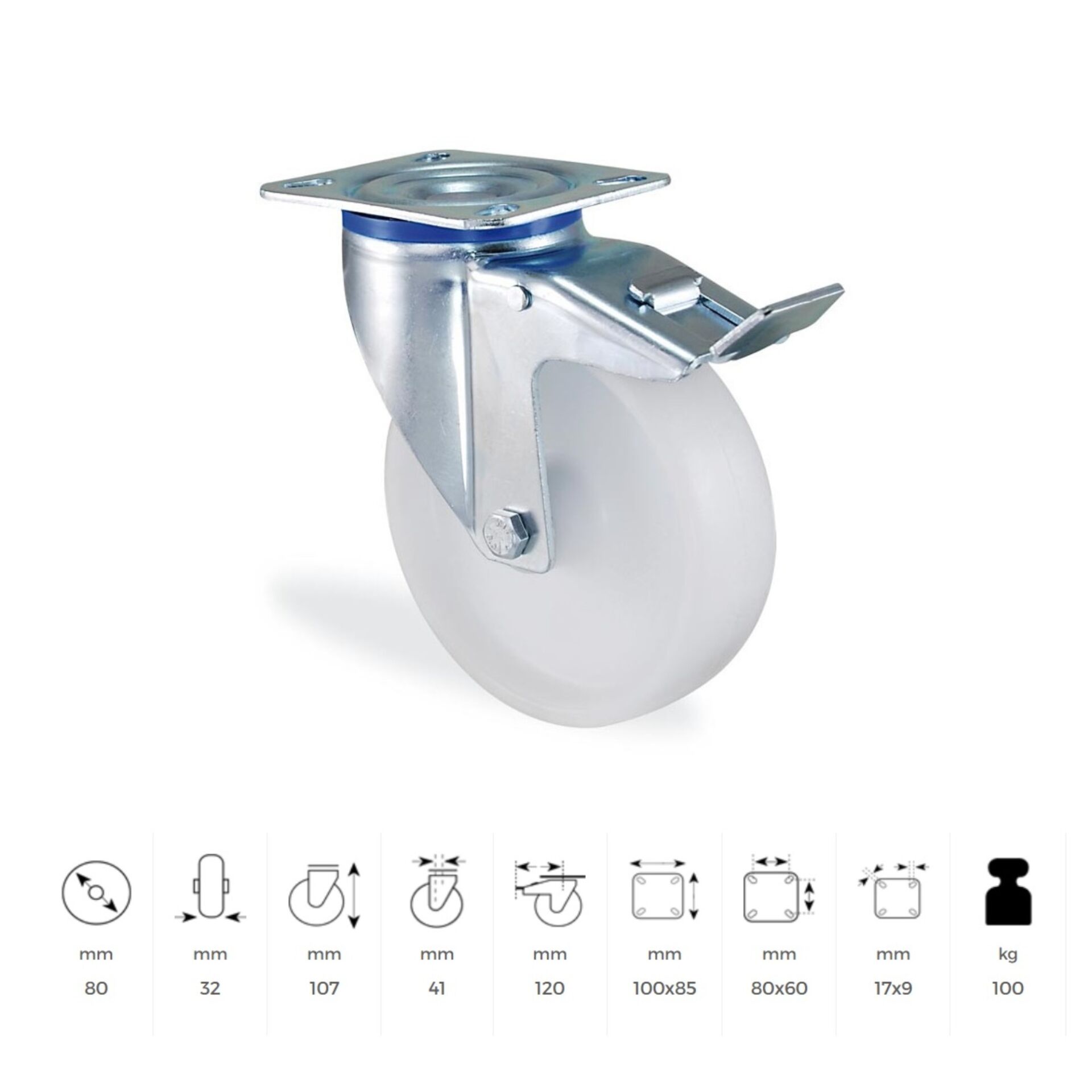 Kama Polyamid Beyaz Frenli Döner 80 Mm (mmb080f)